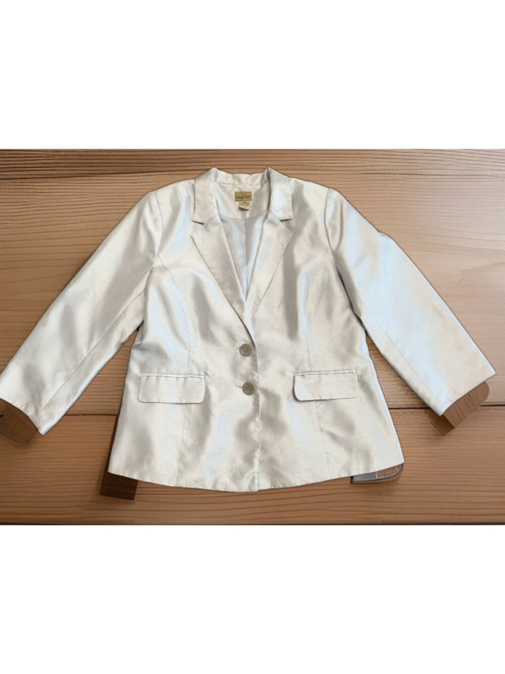 Midnight Velvet Silver Gray Satin‑Look Dress Blazer Jacket Size XL